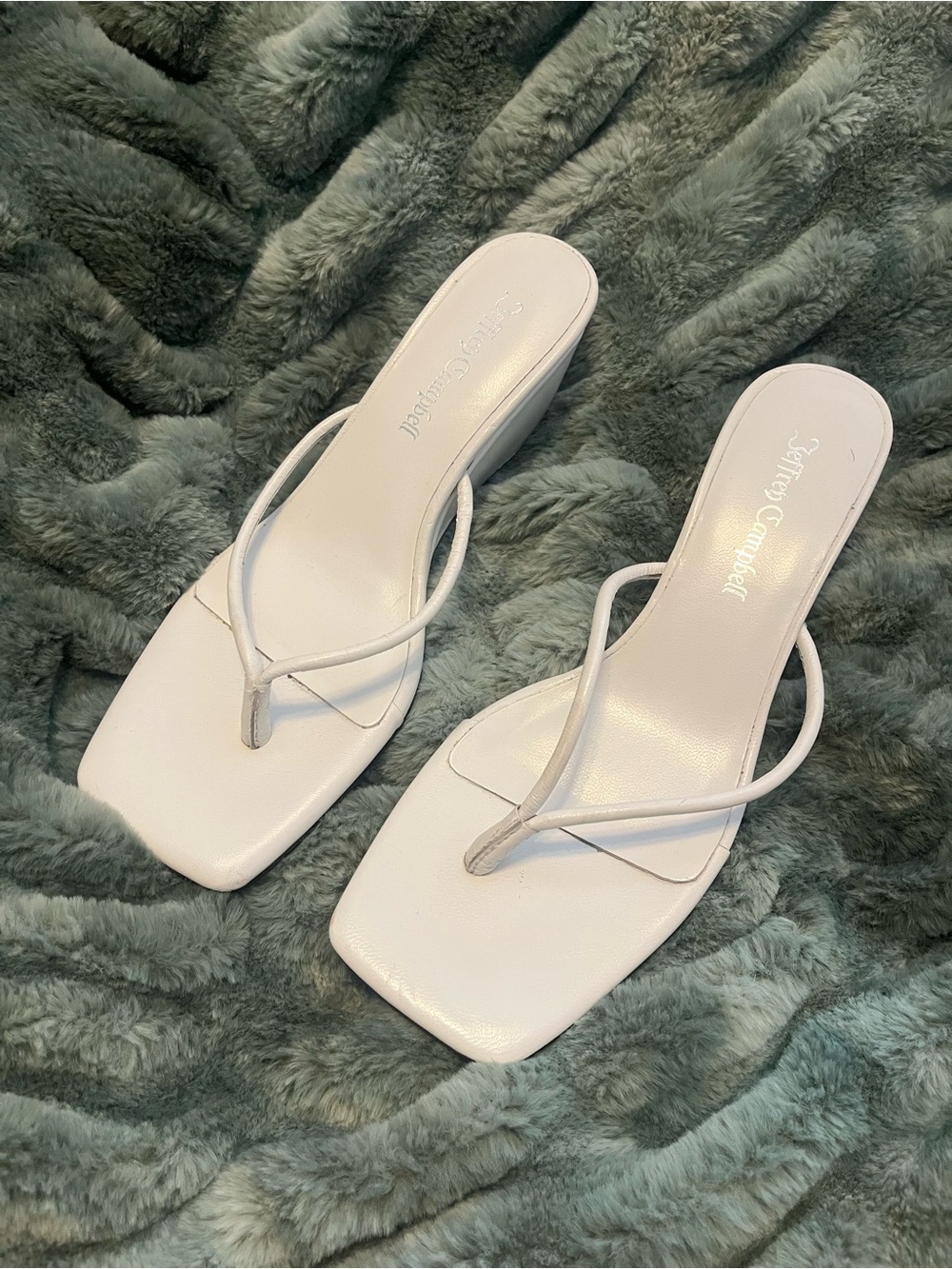 Jeffrey Campbell White Square-Toe Thong Mule Heels